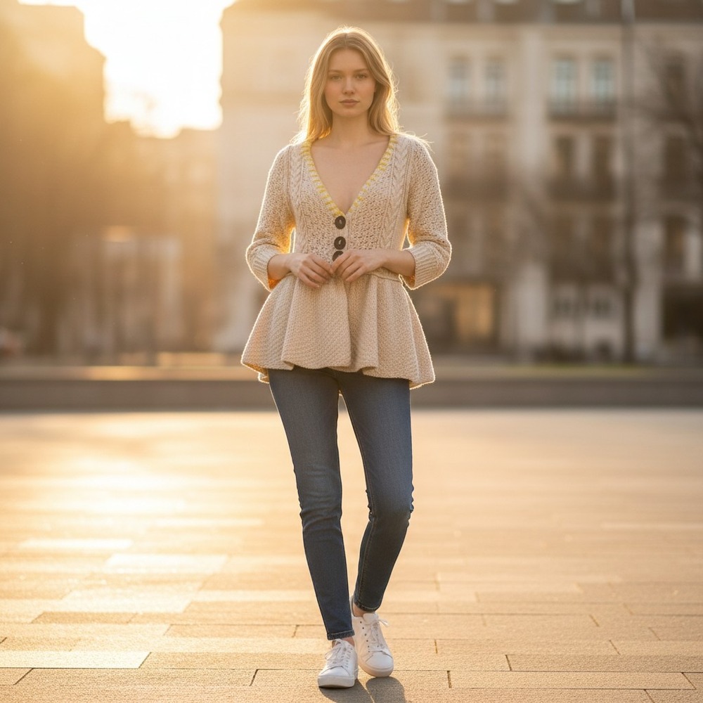 Anthropologie Free People Cardigan Sweater Small Chunky Knit Peplum Boho Cottage